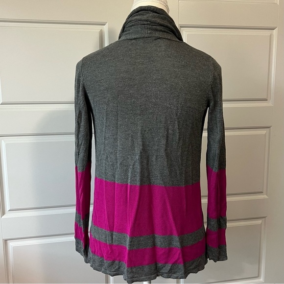Gray & Pink Striped Open Front Cardigan Sweater‎ Casual Comfy Layering - Picture 5 of 8